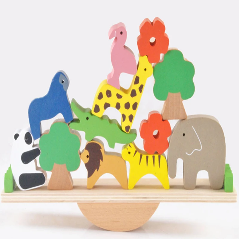 

Wooden Forest Block Animal Seesaw Balance Beam Toys Block Baby Educational Balance Stacking High Blocks For Kids Children