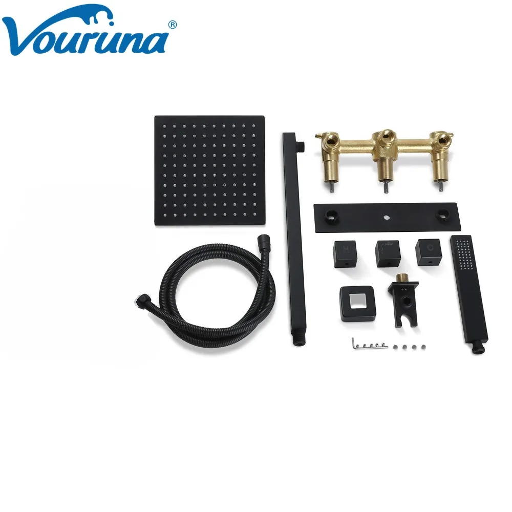 Black Shower System 8 Inch Bathroom Rain Mixer Shower Combo Set Wall Mounted Rainfall Shower Fixture 8