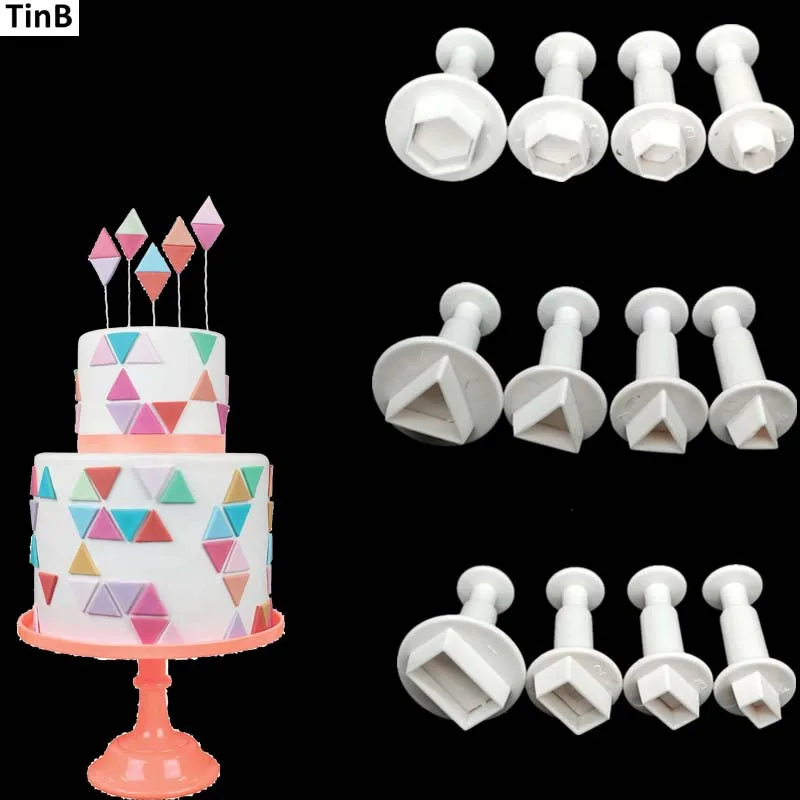 12pcs Plastic Cake Molds Fondant Mold 3d Triagle/Hexagon/Rectangle Plunger Biscuit Cookie Cutter Decorating Tools Bakeware | Дом и сад