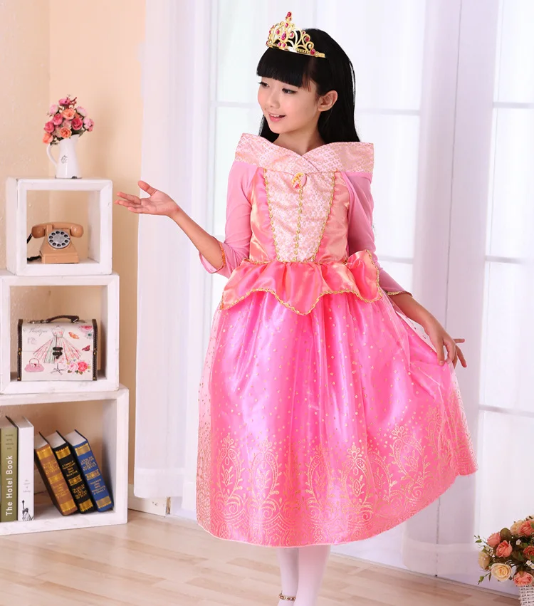 

Cagiplay Kids Pink Princess Aurora Dresses For Girls Party Costume Sleeping Beauty Princess Costume Spring Autumn Girl Dress