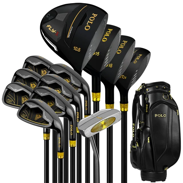 Polo Golf Cue Kit Gold Complete Set Clubs Men Practice Stainless Steel