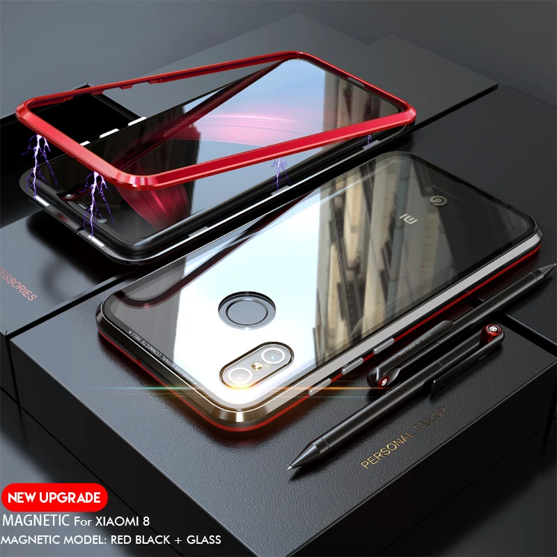 NYFundas Magnetic Adsorption Case For Xiao mi 8 Clear Tempered Glass + Built-in Magnet Case For Xiaomi 8 Metal Ultra Cover Back (9)