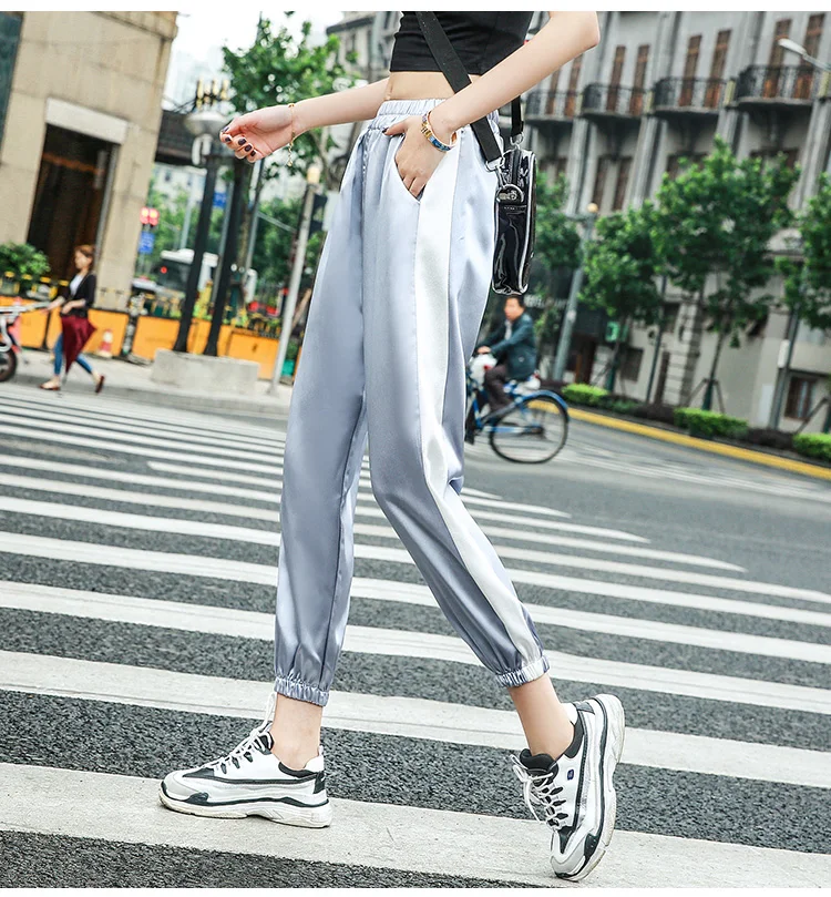 Arfreeker Harajuku Хип Хоп карго блестящие штаны для женщин уличный стиль Pantalon Femme Высокая талия Jogger Sweatpant розовый фиолетовый брюки