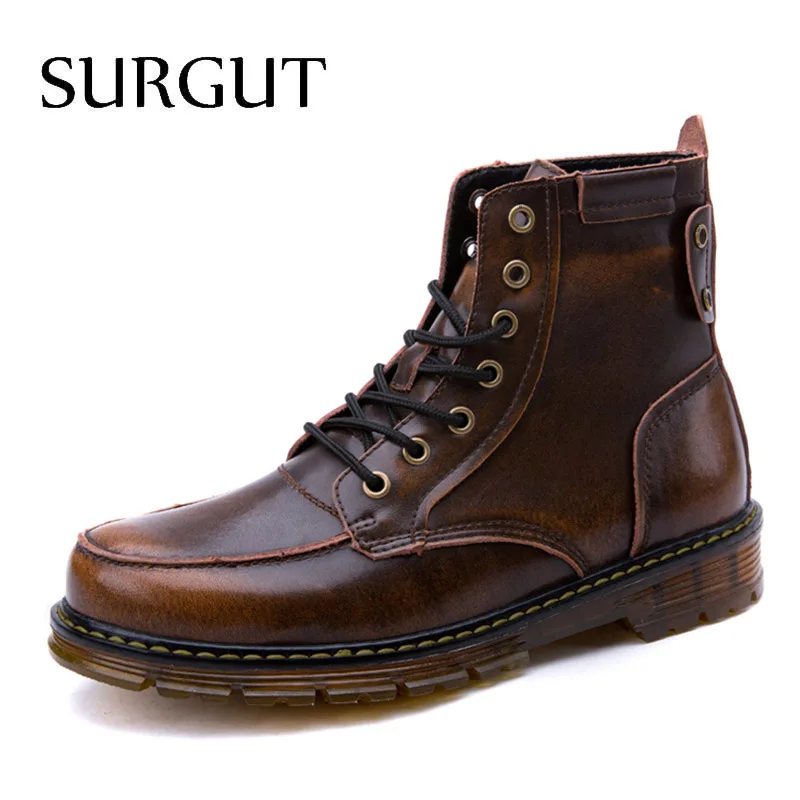 

SURGUT New Russian Keep Warm Autumn Winter Men Boots Footwear Top Quality Leather Casual Men Shoes with Plush Fashion Men Boots