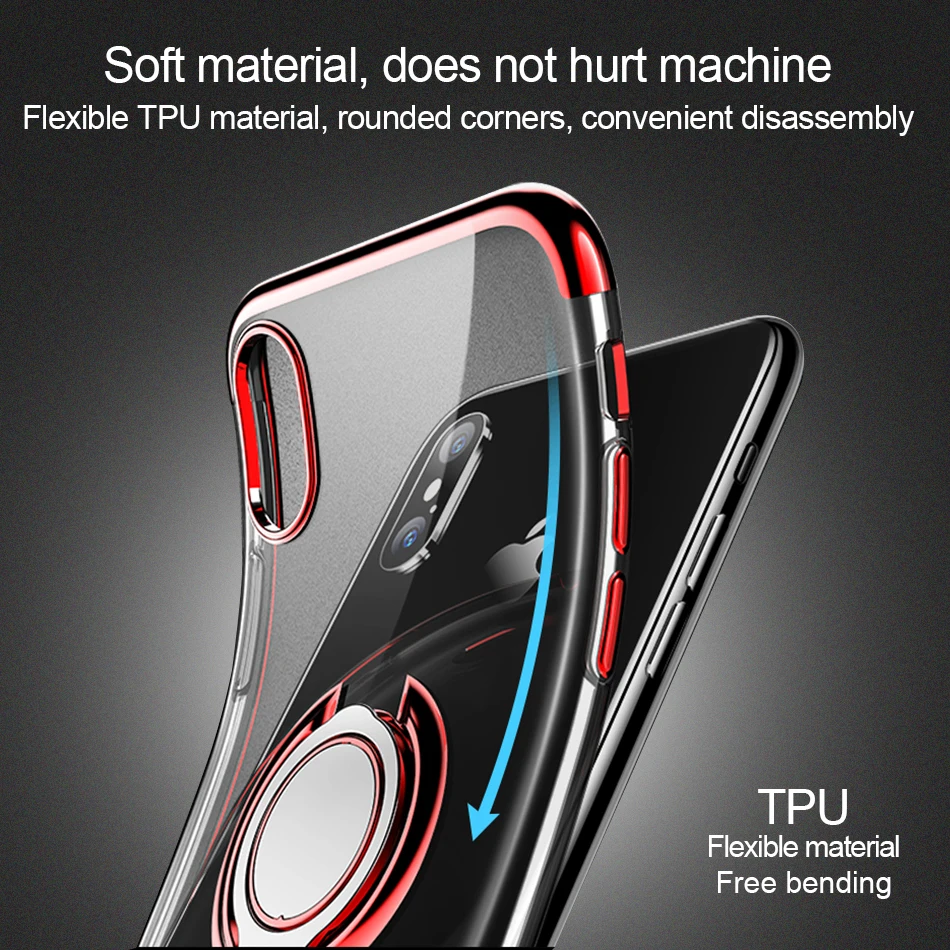 Olaf TPU Silicone Case For iPhone X 8 7 6s Plus Car Magnet Ring Phone Cases Plating Back Cover Case For iPhone 10 8 7 6 X Cover (6)