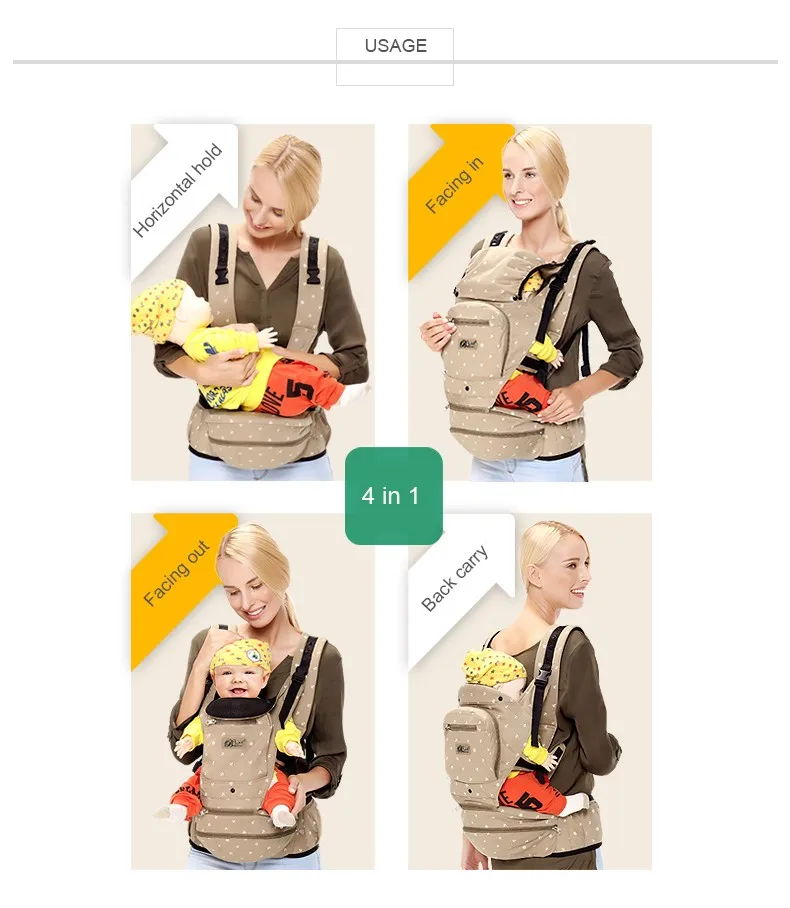New Design Cotton Kangaroo Carrier Baby Carrier Hipseat Sling for Baby Infant Todder Kids 0-36M 7