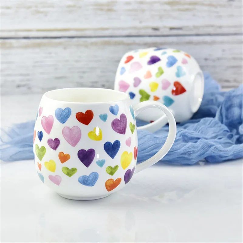 VILEAD 380 мл керамическая кофейная кружка с милым сердцем Мультяшные чашки из костяного фарфора для живота фарфоровая кружка для молока чайная чашка офисная посуда для напитков для женщин