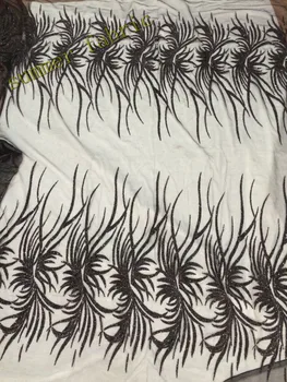 

Black and Gold glitter african french net lace fabric high quality african tulle mesh lace fabric with glued glitter