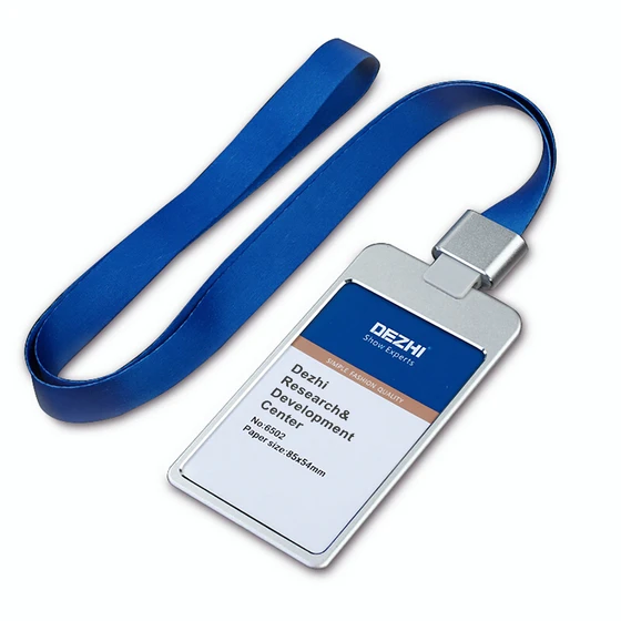 DEZHI роскошный бизнес-держатель для карт из металлического материала, держатель для удостоверения личности с изысканным логотипом на шнурке, Товары для офиса - Цвет: silver blue set