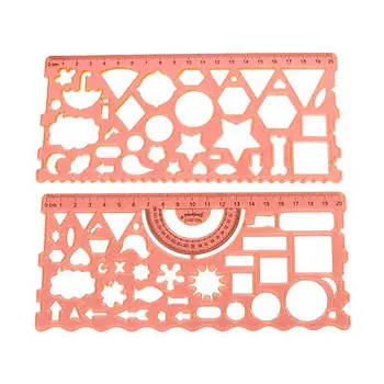 

2 in 1 Education Clear Orange Plastic Measuring Learning Template Ruler Guide