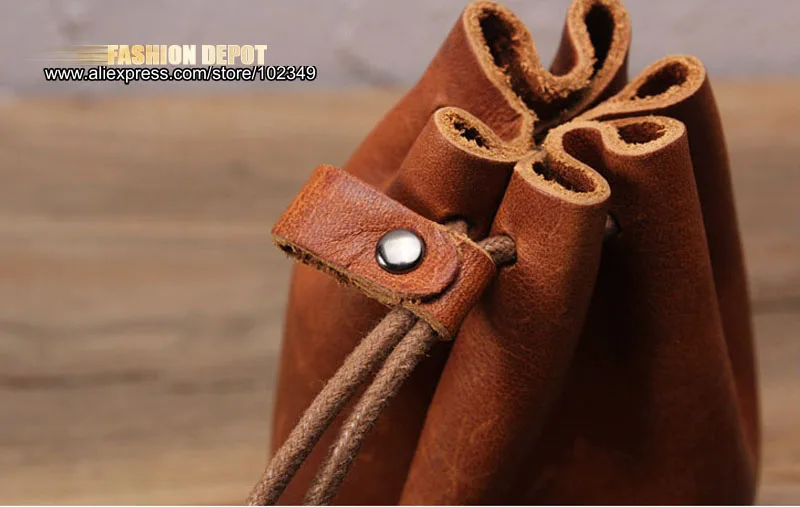Genuine Leather Bucket Coin bag Real leather strawstring leather bag mini size (10)