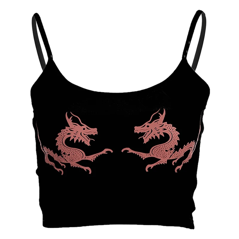

Chinese Style Dragon Totem Printed Spaghetti Straps Vest Women Sports Vest Running Tops Comfortable Clothes