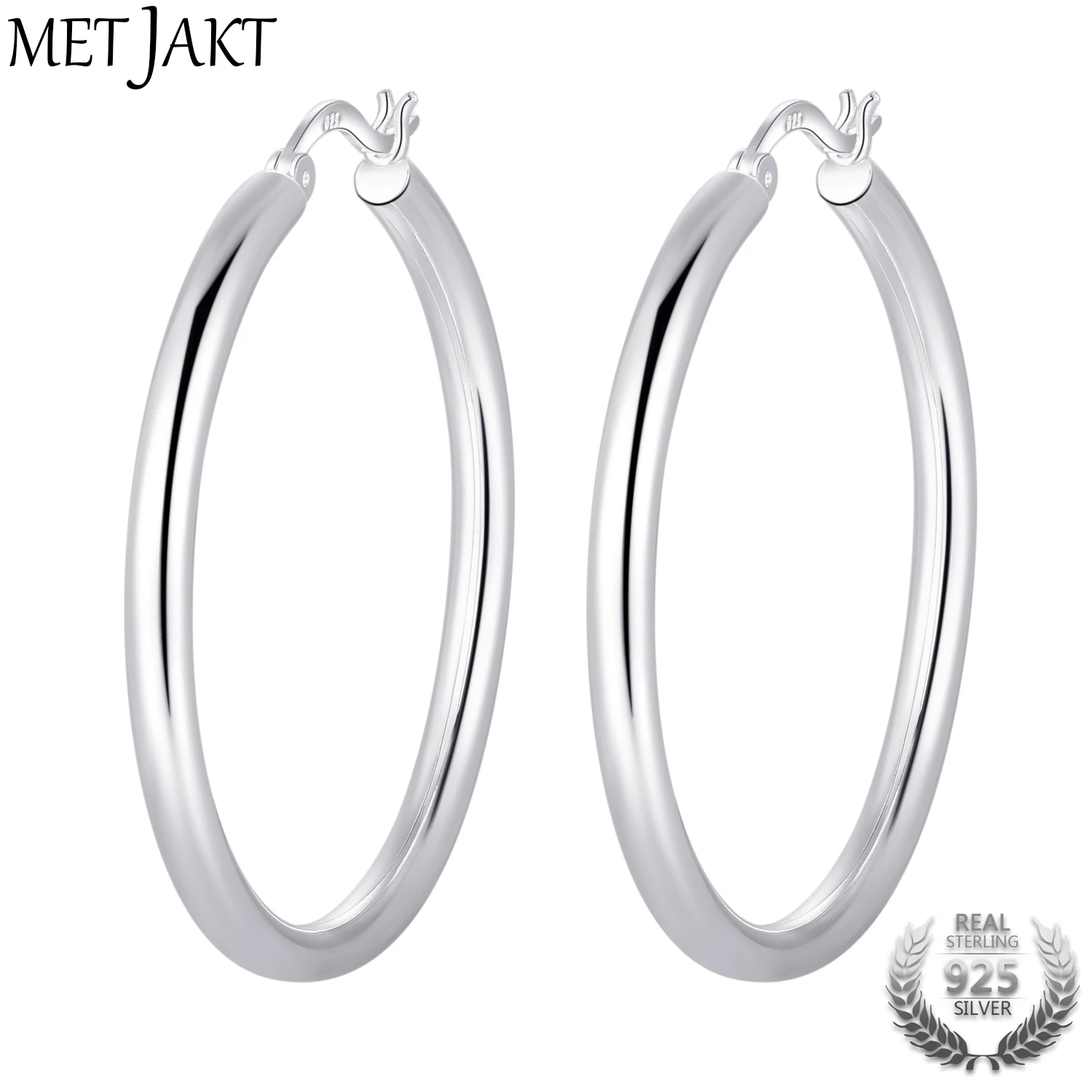 

MetJakt Classic Round Hoop Earrings 925 Sterling Silver Silver Hiphop Earring for Women's Ethnic Style Vintage Jewelry