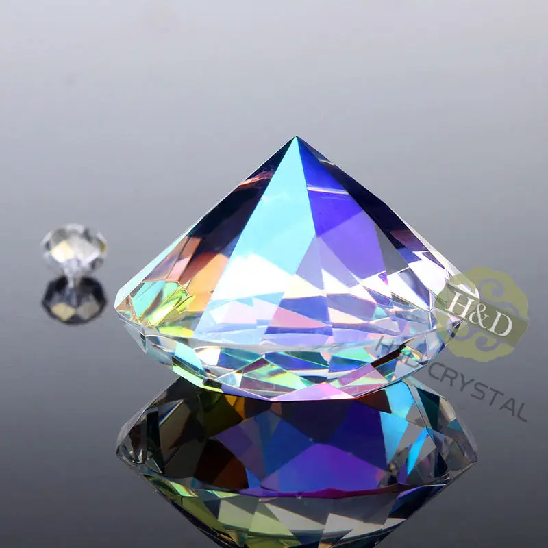 

10PCS 30MM Aurora Borealis Glass Crystal Diamonds Paperweight Decorative Faceted Crystal for wedding table decoration Gift Bag