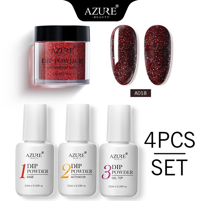 Azure Beauty 4Pcs/Lot Dipping Powder Base Nail Coat Set Shiny Glitter Dip Powder Gradient Color Powder Kits Top Gel Activator - Цвет: 18