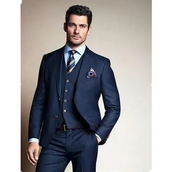 

mens 3 piece suits The new blue groom dress Notch lapels three best man suit custom of two buttons custom