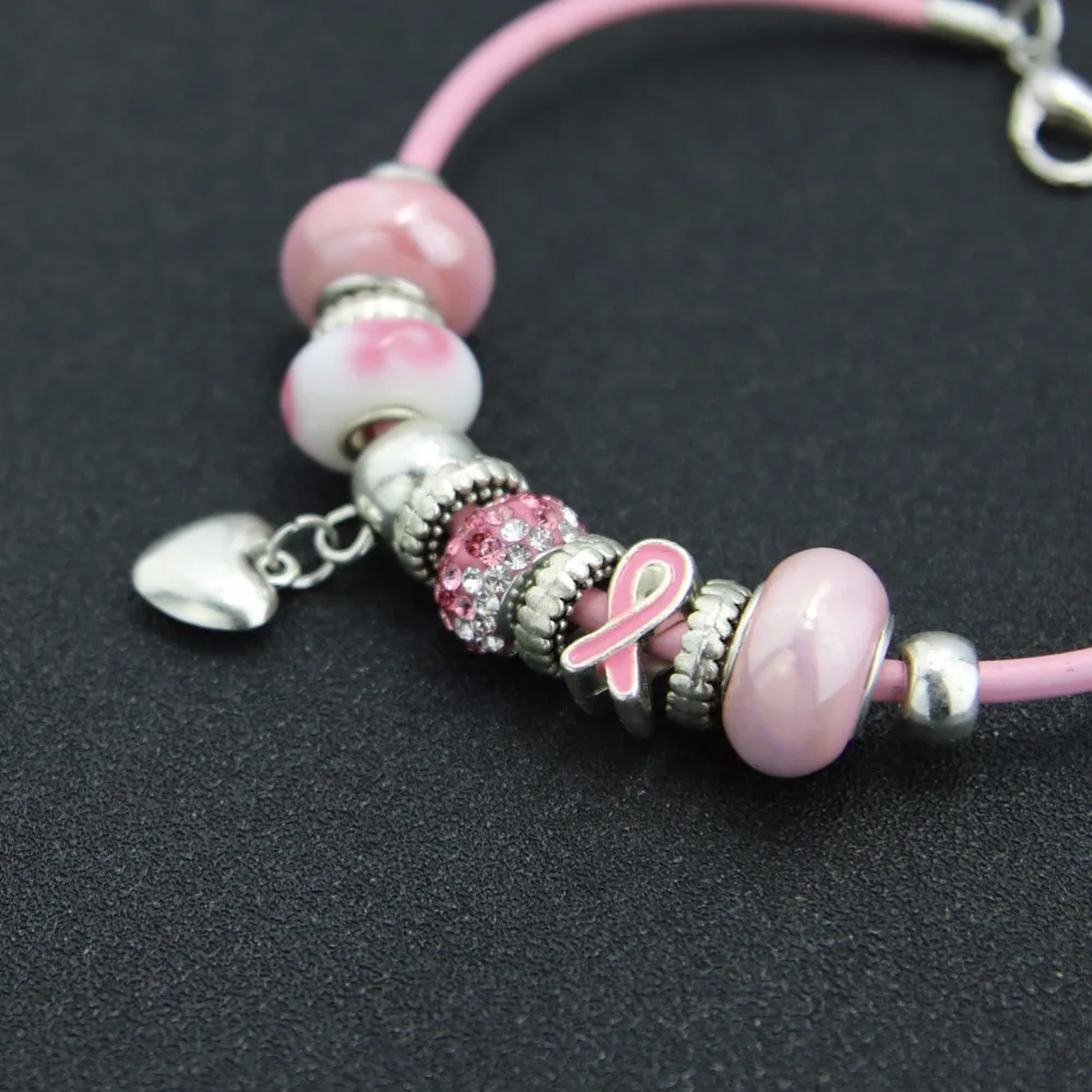 PBR110, эмалированная розовая лента с кристаллами из бисера, сердце, пенины, кожаный цепной браслет, ювелирные изделия для женщин