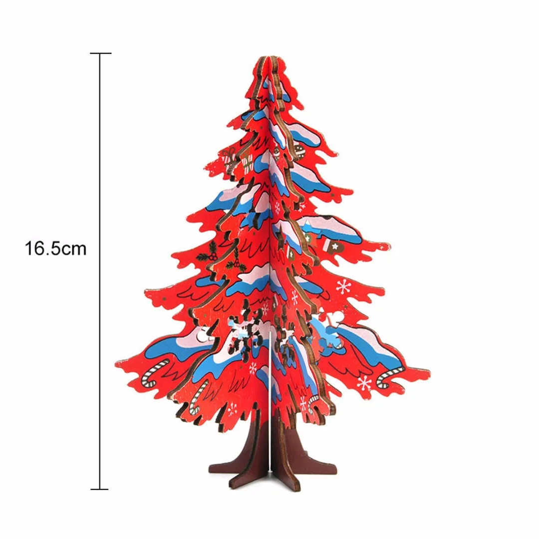 DIY 16.5cm Wooden Christmas Tree Festival Party Ornaments Xmas Table Desk Decor 3D
