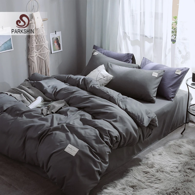 Parkshin Dark Gray Solid Color Bedding Set Flat Sheet Duvet Cover