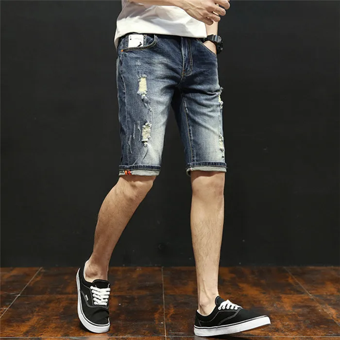 Мужские рваные короткие джинсы прямые ретро шорты джинсовые Бермуды мужские 98% хлопок летние джинсовые шорты плюс размер 28-40318