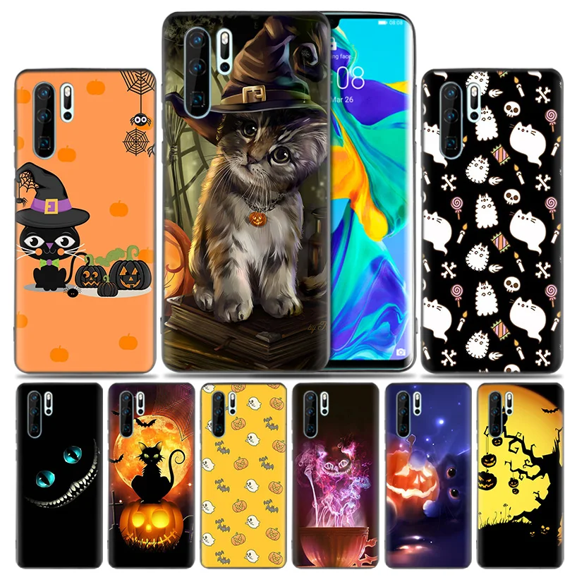 

Fashion Soft Fitted Case For Huawei P30 P20 P10 lite Pro P Smart 2019 + Plus View 20 Nova 4 4E Cover Cool Halloween Cat