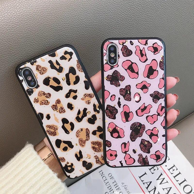 

Gimfun Gold Foil Leopard Phone Case for Iphone Xs Max Xr Glitter Floral Soft Tpu Case for Iphone 6s 7 8 Plus X Back Cover
