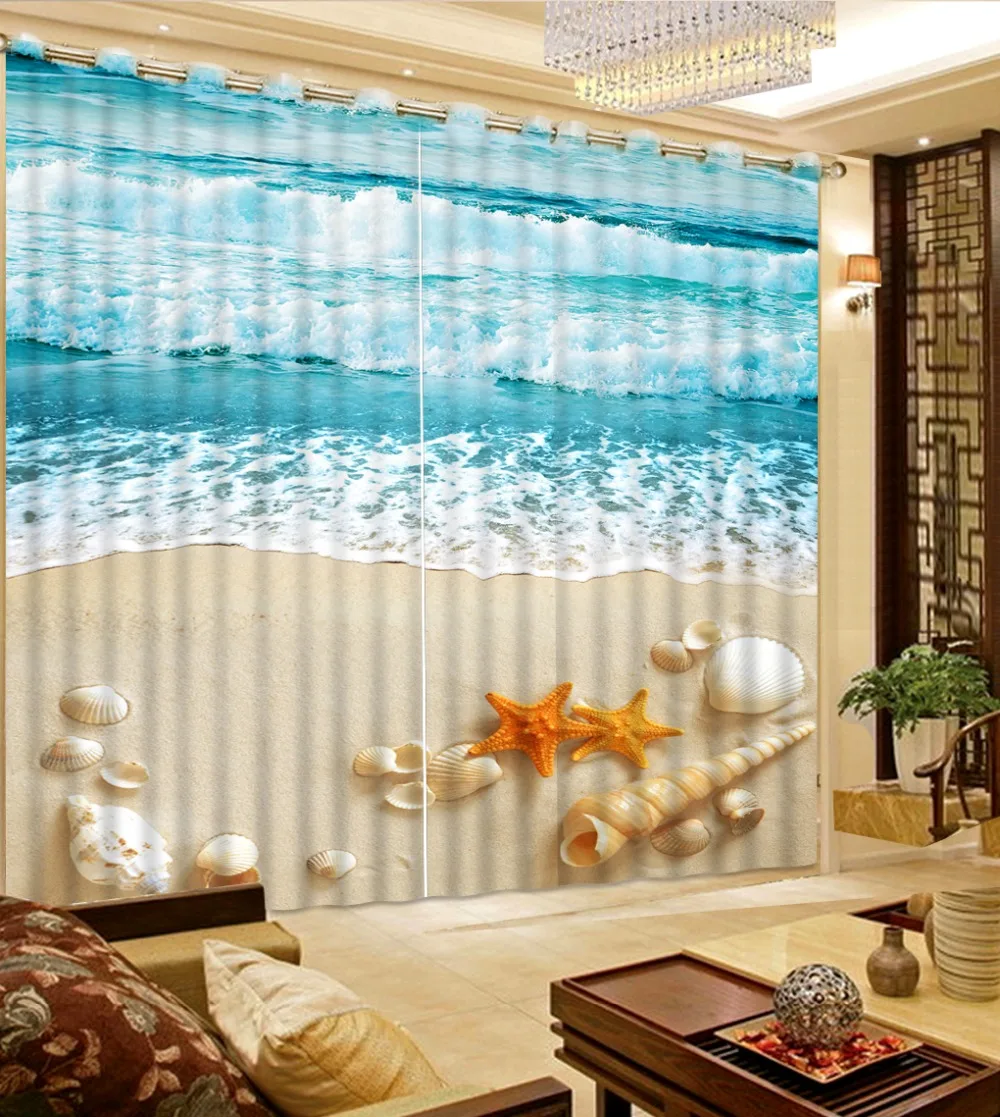Custom 3D Photo beach shell waves Curtains Modern Children room curtain