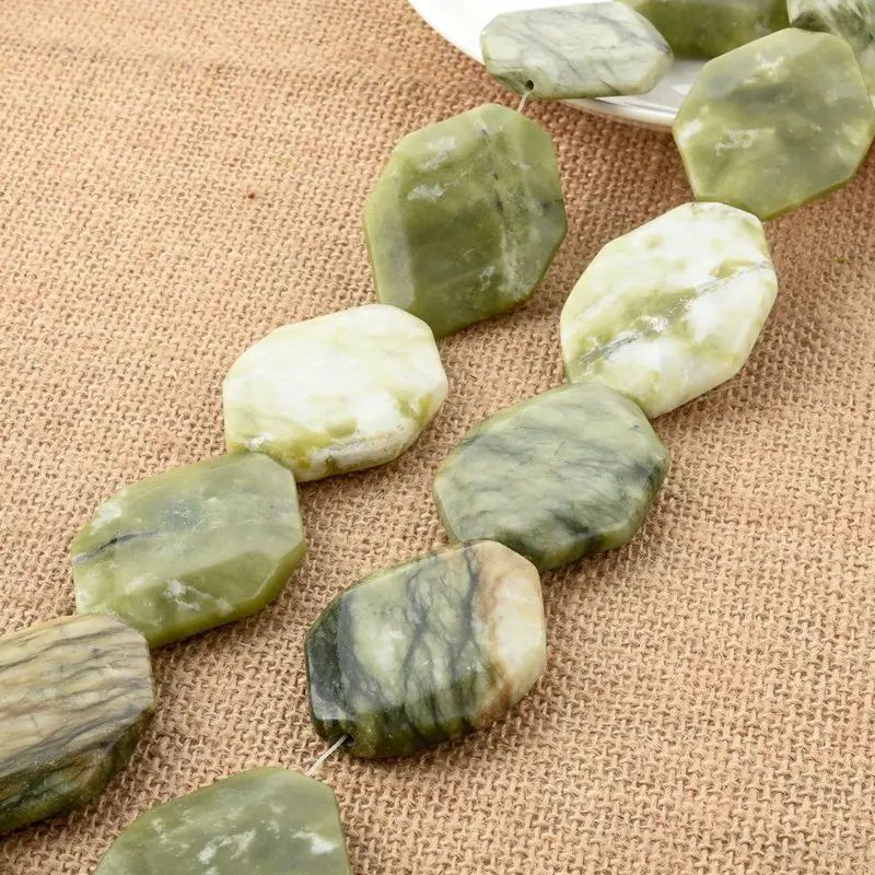 30x50mm Vegetable Green Natural Stone Beads DIY Necklace Jewelry Making