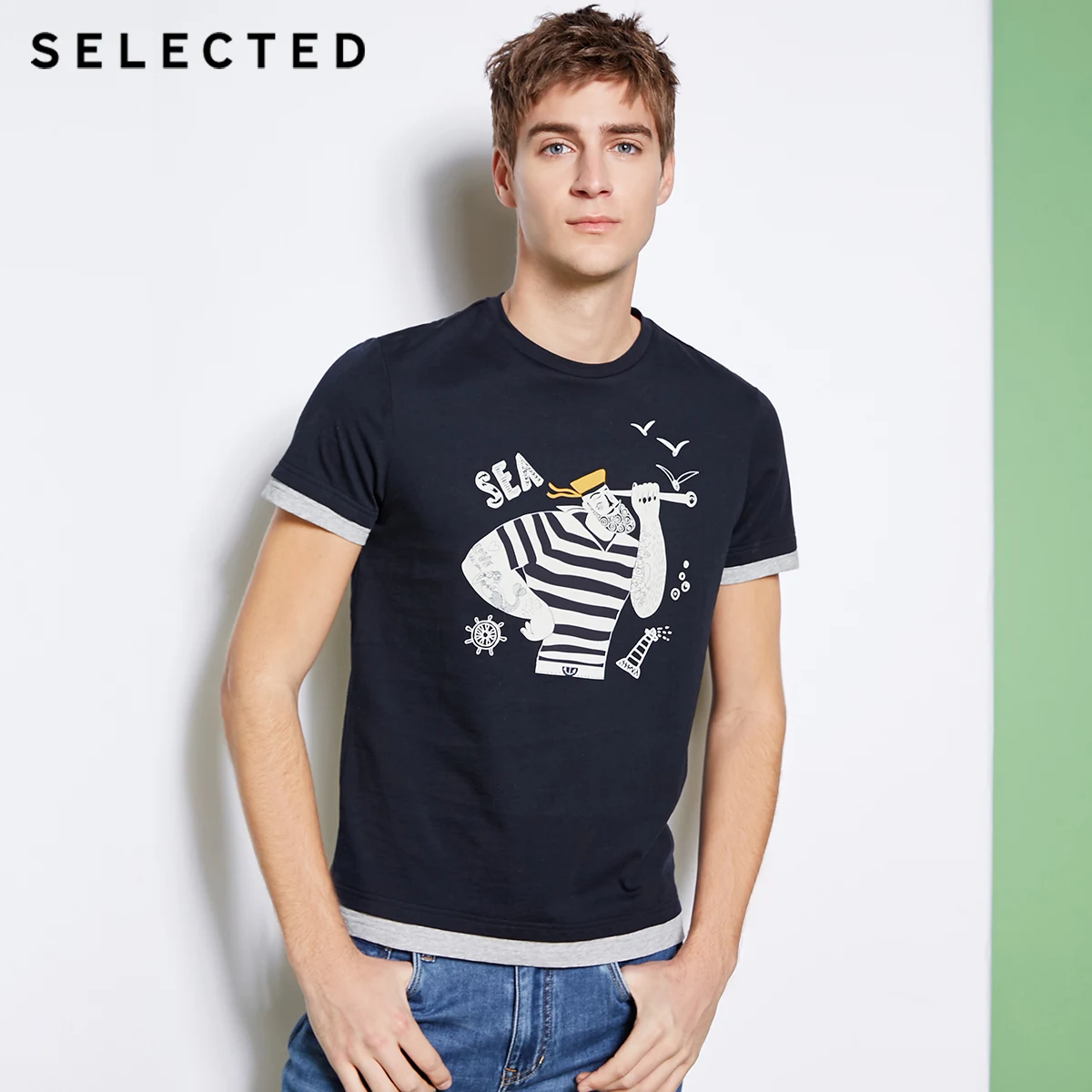

SELECTED Men's Summer 100% Cotton Cartoon Pattern Short-sleeved T-shirt S|4182T4606