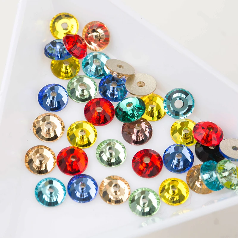 

High Quality SS30 Sew On Flatback Rhinestone Crystal Glass Round Sewing Rhinestones 1 hole For Wedding Dress Accessories DIY