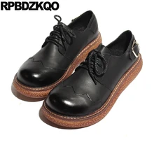 Черный зашнуровать Круглый носок серый Японская школа ручной работы дешево женский пол дам марочный женская обувь оксфорды плоские дизайнер последние европейская Мода отправка капель красивая весенняя осень