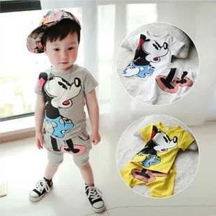 

2015 new summer Korean 100% Cotton Cartoon images  baby boy/girls Short sleeve + pants clothing set kid 0-3 year boys clothes