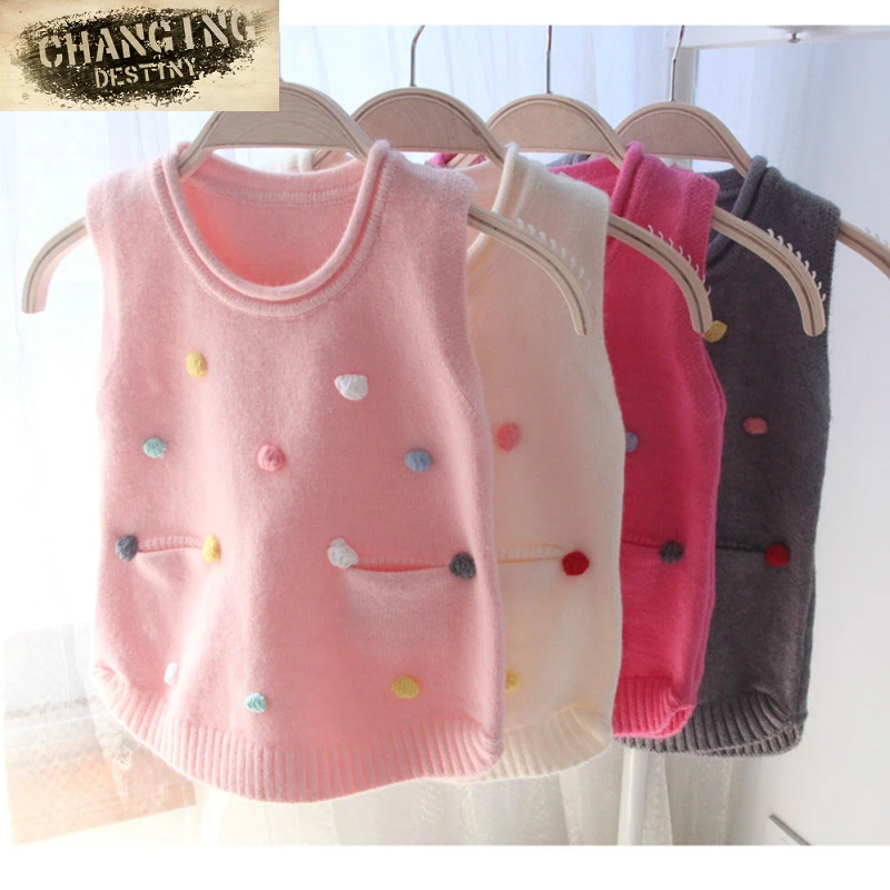 

Children's Knitted Vest Handmade Colored Vest Set Girls Top Quality Sleeveless Sweaters Kids Girls Pullover Knitting Vest Coat