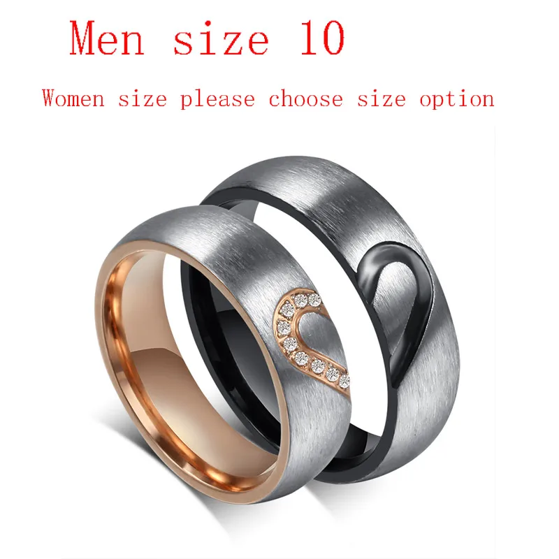 Vonx 1 пара его и ее сердце любовь свадьба Promise Ring комплект Нержавеющая сталь пары Обручение полосы для Для мужчин и женщина - Цвет основного камня: Add Men size 10