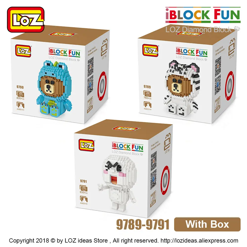 LOZ, алмазные блоки, мультяшный медведь, утка, кролик, курица, Мини Строительные блоки, кирпичи, Diy игра, милый пластиковый блок, для детей, подарок - Цвет: Set D With Box