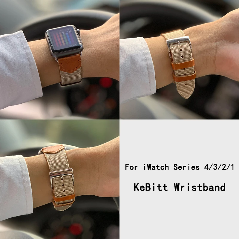 

KeBitt genuine leather nylon band For apple watch series 4 3 iwatch woven weaving strap 38 40MM 42 44mm single tour bands