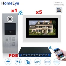 HomeEye 7'' 720P WiFi IP Video Door Phone Video Door Bell Home Access Control System Password/RFID Card + POE Switch iOS Android metal password finger print door access control system