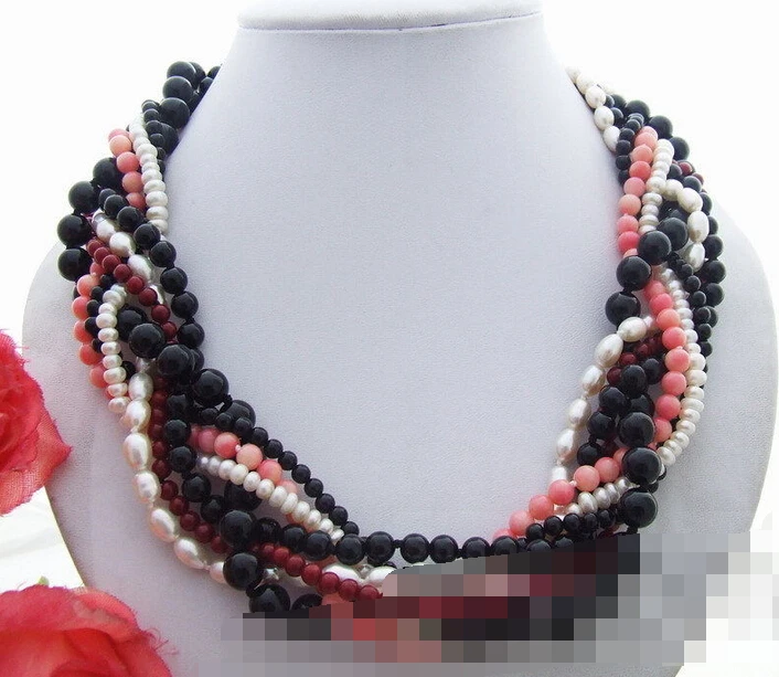 

FREE SHIPPING>>>@@ > 3258 Pearl&Coral&Onyx Necklace