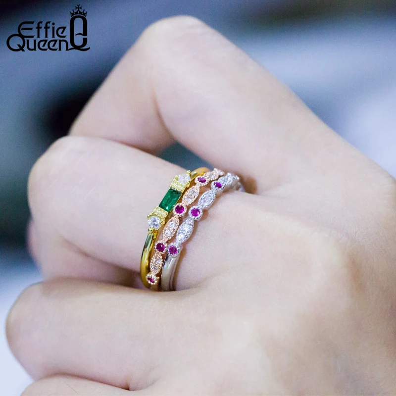 

Effie Queen Vintage Women Rings with AAA Cubic Zircon Ring Set Silver/Rose Gold Color Finger Ring Jewelry Drop Shipping DLR28