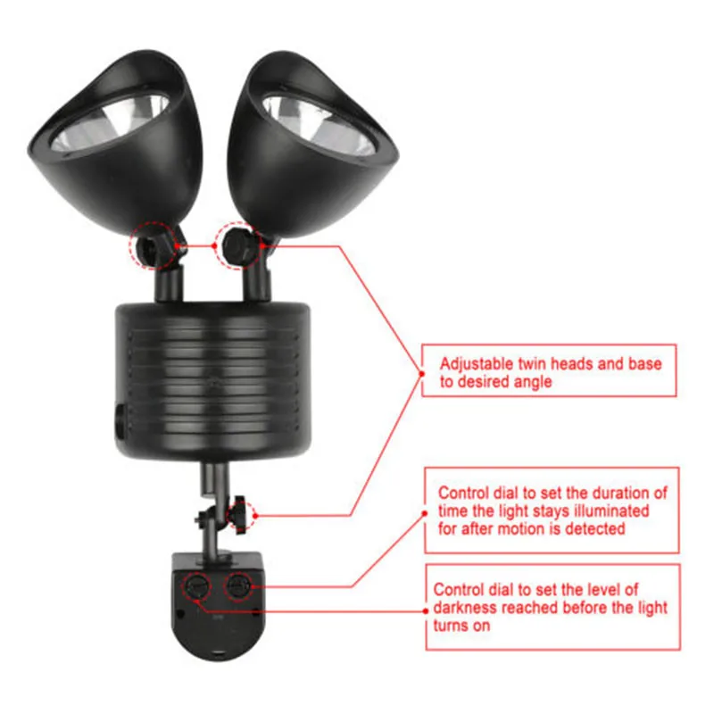 Водонепроницаемый открытый Солнечный свет движения PIR Сенсор бра двойной голову безопасности прожектор Светодиодный сад Солнечный свет
