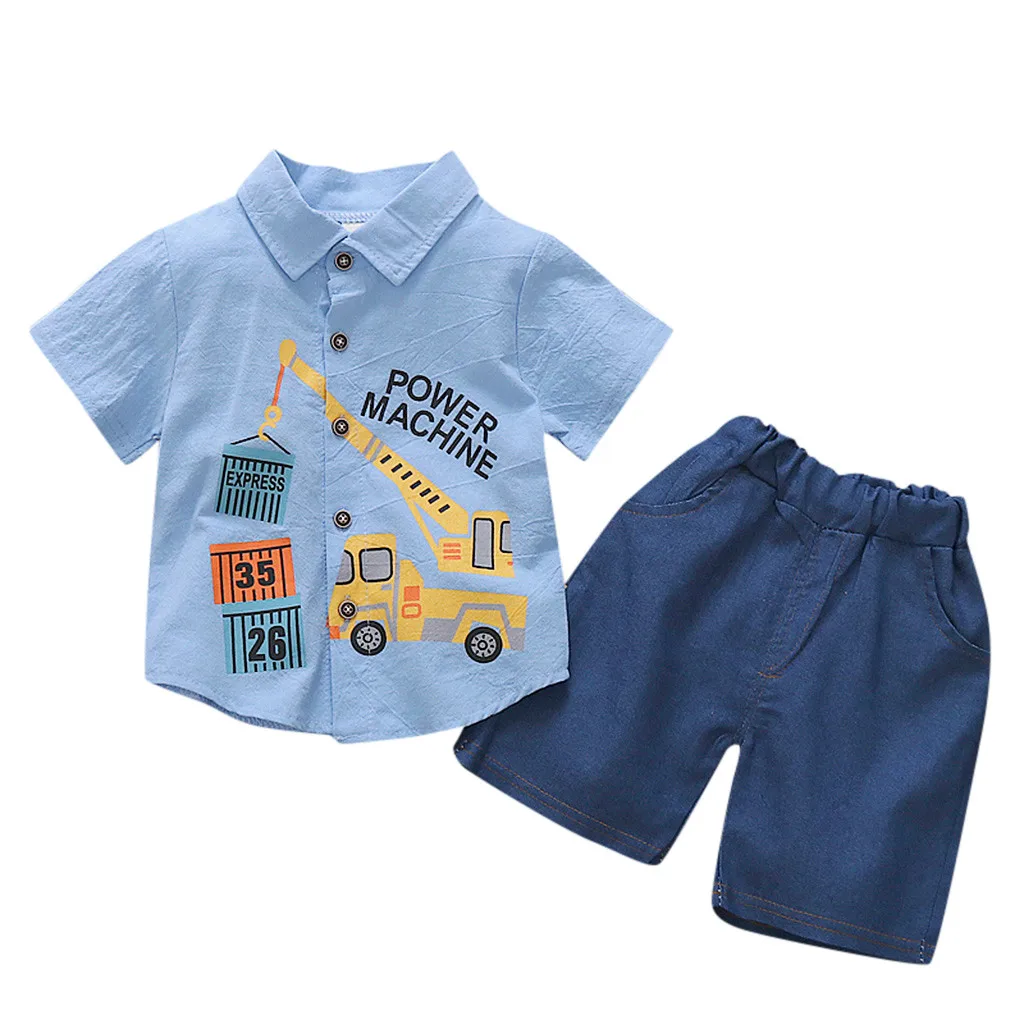 

Striped Baby Boy Clothes Summer Newborn Baby Boy Clothes Set Short Sleeve Cartoon Print Tops Shirt + Short Clothing Outfit