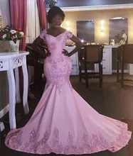 Afrikanische Rosa Meerjungfrau Abendkleid Appliques Pailletten für Party-Events Kleid-abschlussball-kleider mit Kurzarm Vestido De Festa