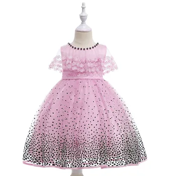 

L5007 New Children's dress Wave Point Princess dress Black polka wedding dresses lace drape Ball Gown Girl Dress