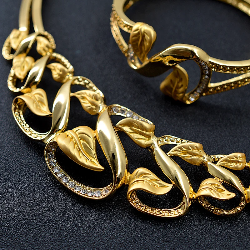 Солнечные ювелирные изделия Модные Свадебные украшения наборы для женщин ожерелье для подарков серьги кольцо браслет кубический цирконий витые листья