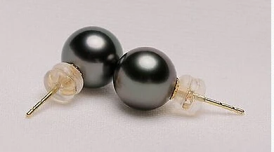 

ry00499 charming a pair AA+11-12mm south sea black round pearl pearrings A0422
