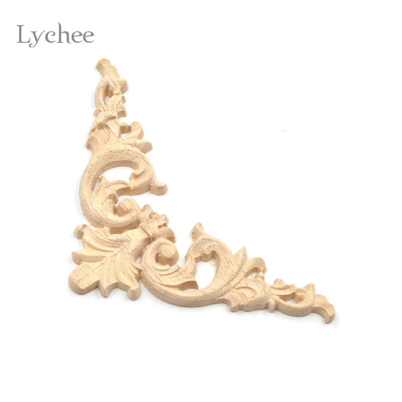 Lychee 1pc Vintage Wood Carved Corner Applique Furniture Gate Flower