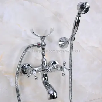 

Chrome Polished Wall Mounted Bathroom Tub Faucet W/ Hand Shower Sprayer Clawfoot Mixer Tap Kna226