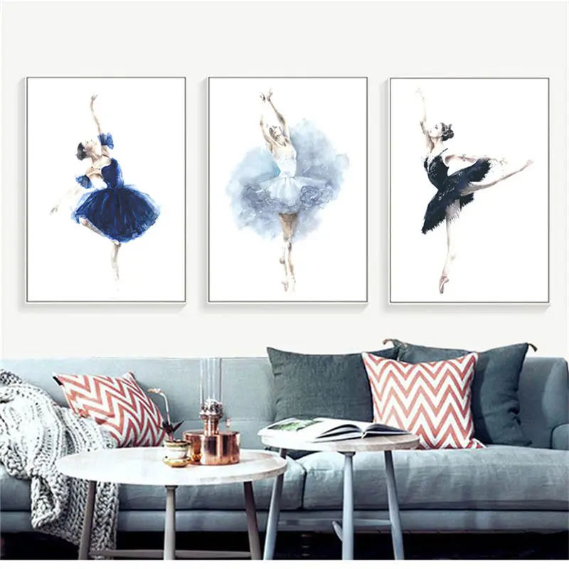 

RuoGuan Ballet Nursery figure canvas painting Nordic Poster Wall art Pictures For Children Room Unframed SH-863