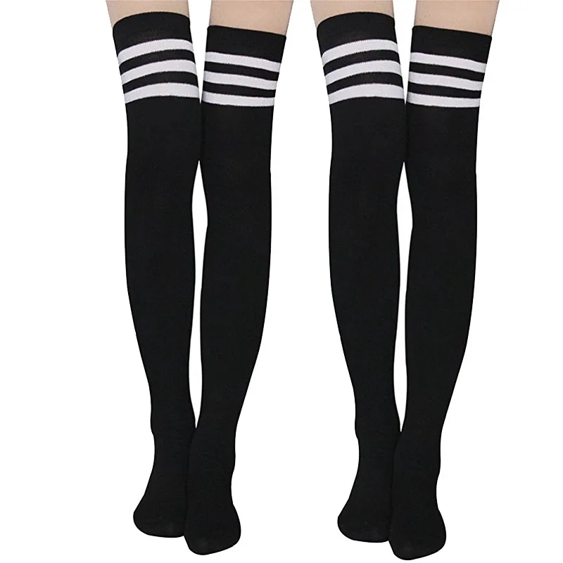 BOHOWAII Fashion Women Stockings High Quality Thick Striped Sexy Knee Socks Schoolgirl Cheerleader Kousen