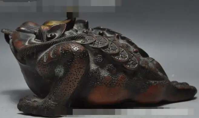 

song voge gem S6447 8" Chinese Tibet Fengshui Bronze Gilt Lucky Money wealth Toad gold toad Statue